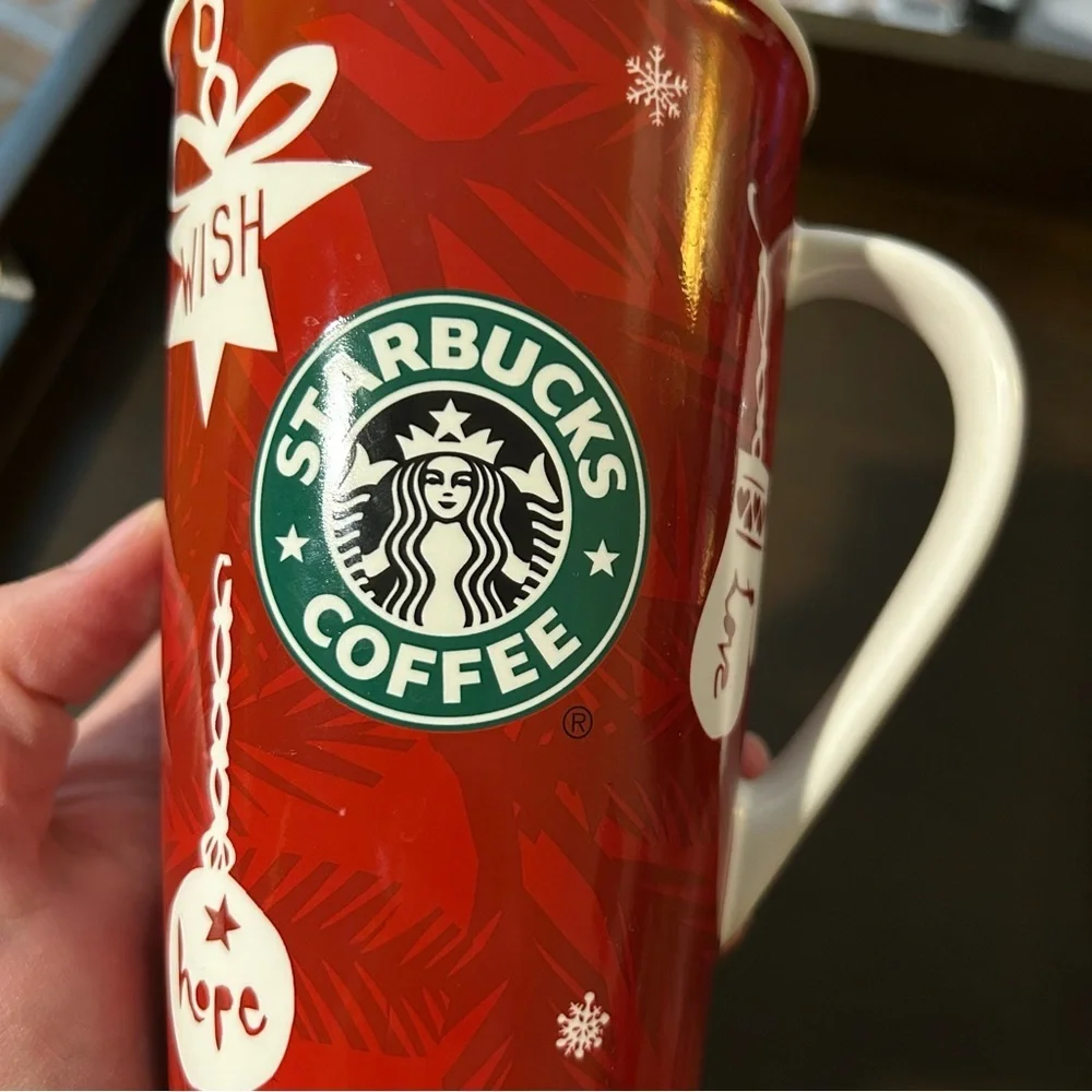 Starbucks 2009 Holiday Mug Christmas red white green tall